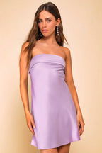 Perfect Destiny Satin Strapless Cowl Back Mini Dress-Womenue