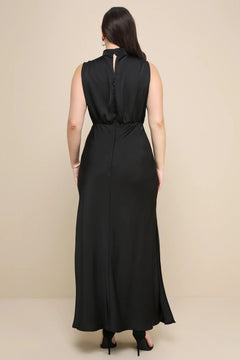 Enchantment High-Neck Satin Maxi Dress-Womenue