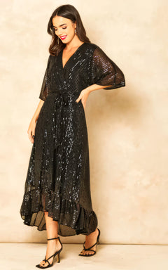 Enchanting Elegance Sequin Plunge Maxi Dress-Womenue