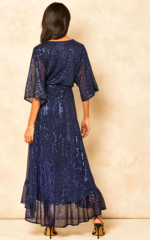 Enchanting Elegance Sequin Plunge Maxi Dress-Womenue