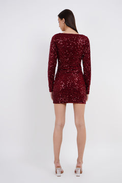 Sparkling Success: Long Sleeve Sequin Graduation Party Dress-Womenue