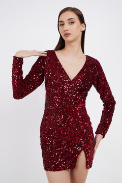 Sparkling Success: Long Sleeve Sequin Graduation Party Dress-Womenue