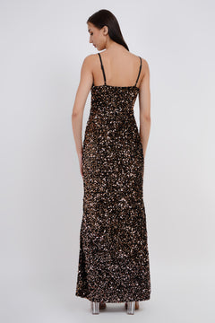 Luxe Velvet Sequin Slip Long Dress-Womenue