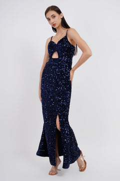 Luxe Velvet Sequin Slip Long Dress-Womenue