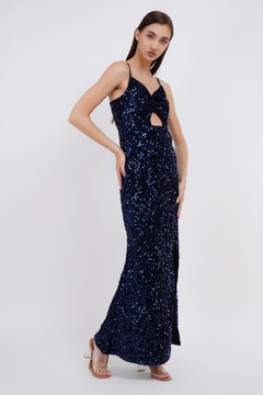 Luxe Velvet Sequin Slip Long Dress-Womenue