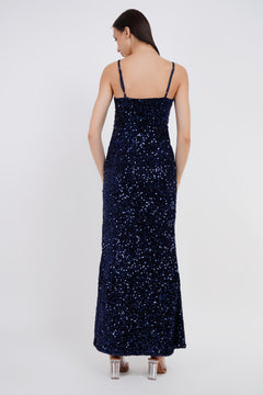 Luxe Velvet Sequin Slip Long Dress-Womenue