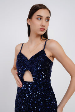 Luxe Velvet Sequin Slip Long Dress-Womenue