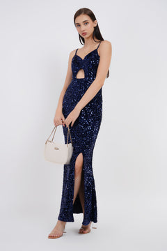 Luxe Velvet Sequin Slip Long Dress-Womenue