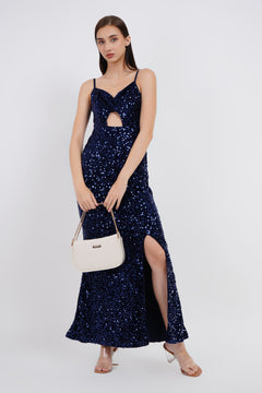 Luxe Velvet Sequin Slip Long Dress-Womenue