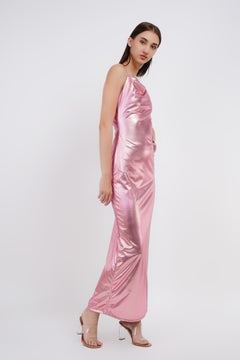 METALLIC SLIT LONG DRESS-Womenue