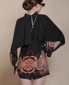 BAROQUE CAPE DRESS (DOUBLE PRINTED)-Womenue