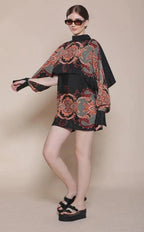 BAROQUE CAPE DRESS (DOUBLE PRINTED)-Womenue