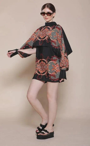 BAROQUE CAPE DRESS (DOUBLE PRINTED)-Womenue