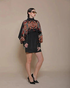 BAROQUE CAPE DRESS (DOUBLE PRINTED)-Womenue