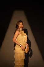 BEIGE FRINGE GOWN-Womenue