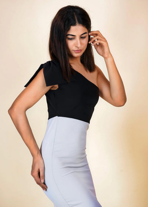 BLACK & ASH GREY PROFESSIONAL BODYCON DRESS-Womenue