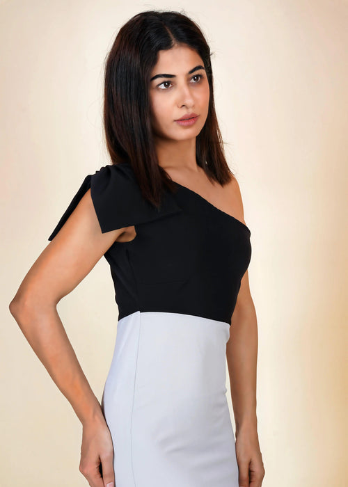 BLACK & ASH GREY PROFESSIONAL BODYCON DRESS-Womenue