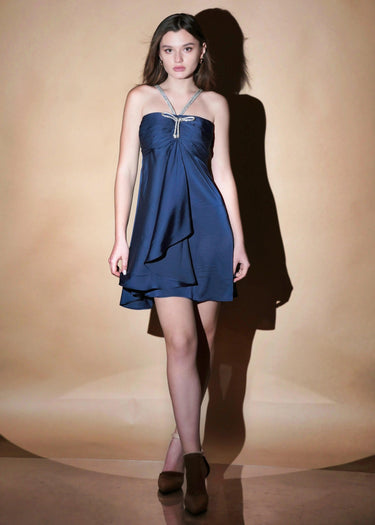 Celestial Satin Drift  Mini Dress-Womenue