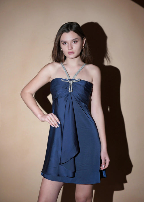 Celestial Satin Drift  Mini Dress-Womenue