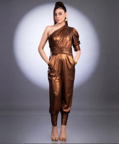 BROWN METALLIC JUMPSUIT-Womenue