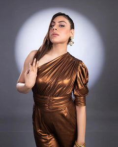 BROWN METALLIC JUMPSUIT-Womenue