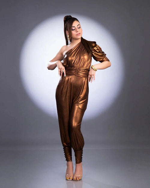 BROWN METALLIC JUMPSUIT-Womenue