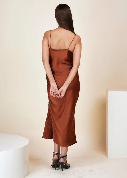 SATIN SWAY SIDE RUCHED DRESS-Womenue