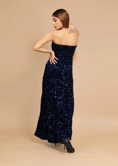 ELEGANT OFF-SHOULDER VELVET SEQUIN DRESS-Womenue