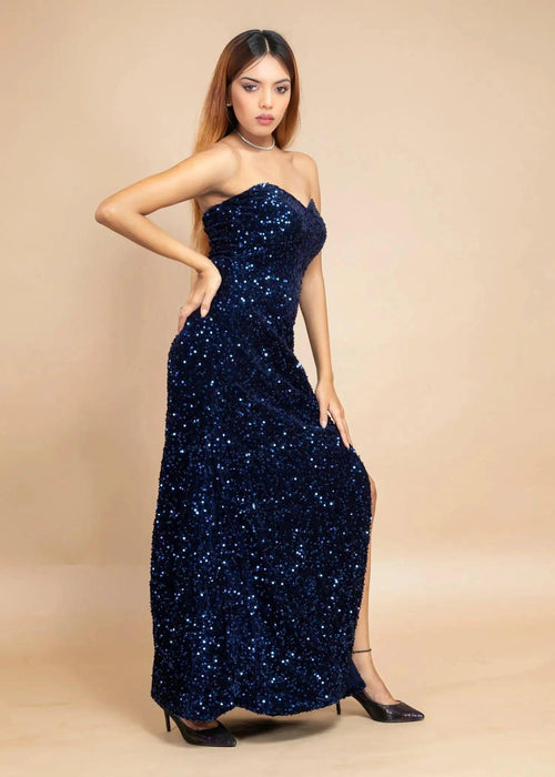 ELEGANT OFF-SHOULDER VELVET SEQUIN DRESS-Womenue