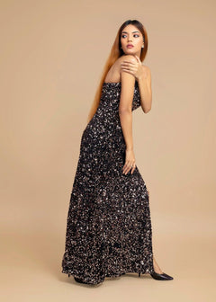 ELEGANT OFF-SHOULDER VELVET SEQUIN DRESS-Womenue