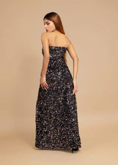 ELEGANT OFF-SHOULDER VELVET SEQUIN DRESS-Womenue