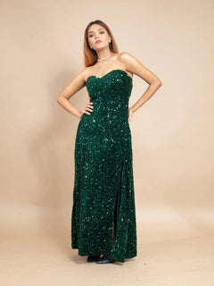 ELEGANT OFF-SHOULDER VELVET SEQUIN DRESS-Womenue