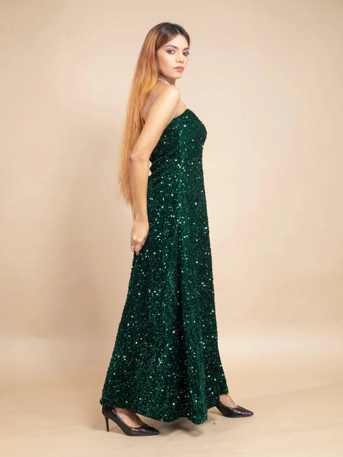 ELEGANT OFF-SHOULDER VELVET SEQUIN DRESS-Womenue