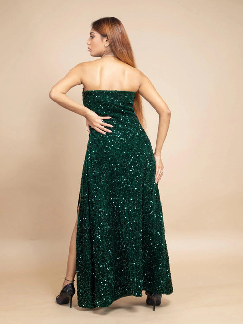 ELEGANT OFF-SHOULDER VELVET SEQUIN DRESS-Womenue