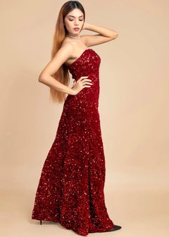 ELEGANT OFF-SHOULDER VELVET SEQUIN DRESS-Womenue