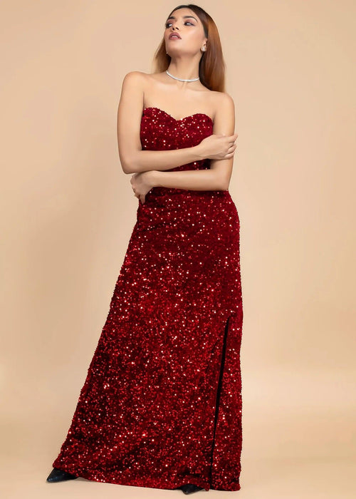 ELEGANT OFF-SHOULDER VELVET SEQUIN DRESS-Womenue