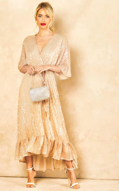 Enchanting Elegance Sequin Plunge Maxi Dress-Womenue