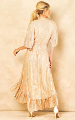 Enchanting Elegance Sequin Plunge Maxi Dress-Womenue