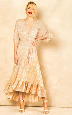 Enchanting Elegance Sequin Plunge Maxi Dress-Womenue