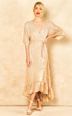 Enchanting Elegance Sequin Plunge Maxi Dress-Womenue