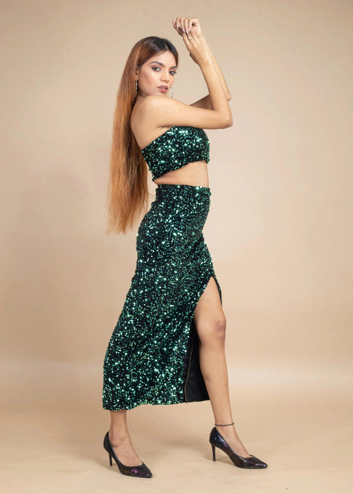 STUNNING VELVET SEQUIN CO-ORD SET-Womenue