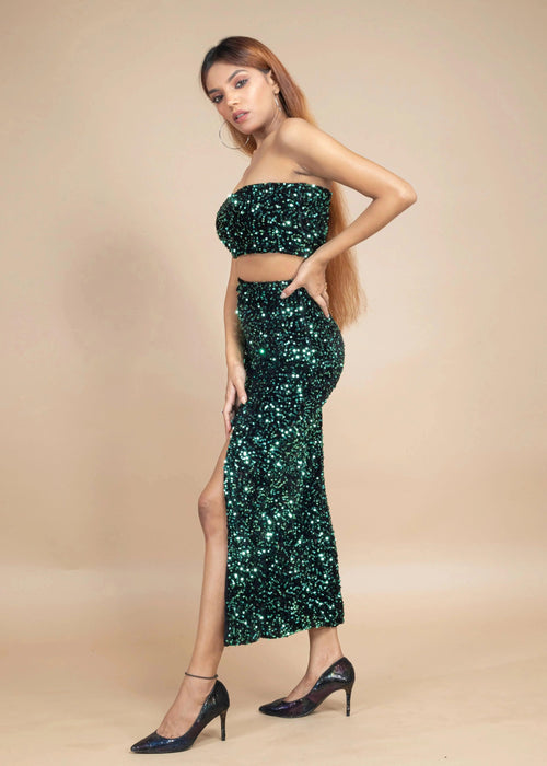 STUNNING VELVET SEQUIN CO-ORD SET-Womenue